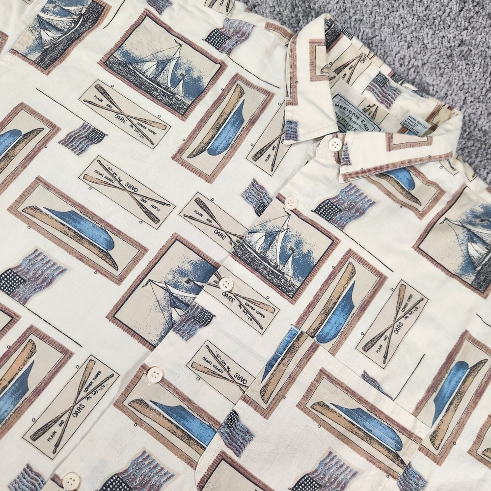 VTG American Eagle Shirt Mens Large Camp Button Sailing Patriotic S/S Hawaiian